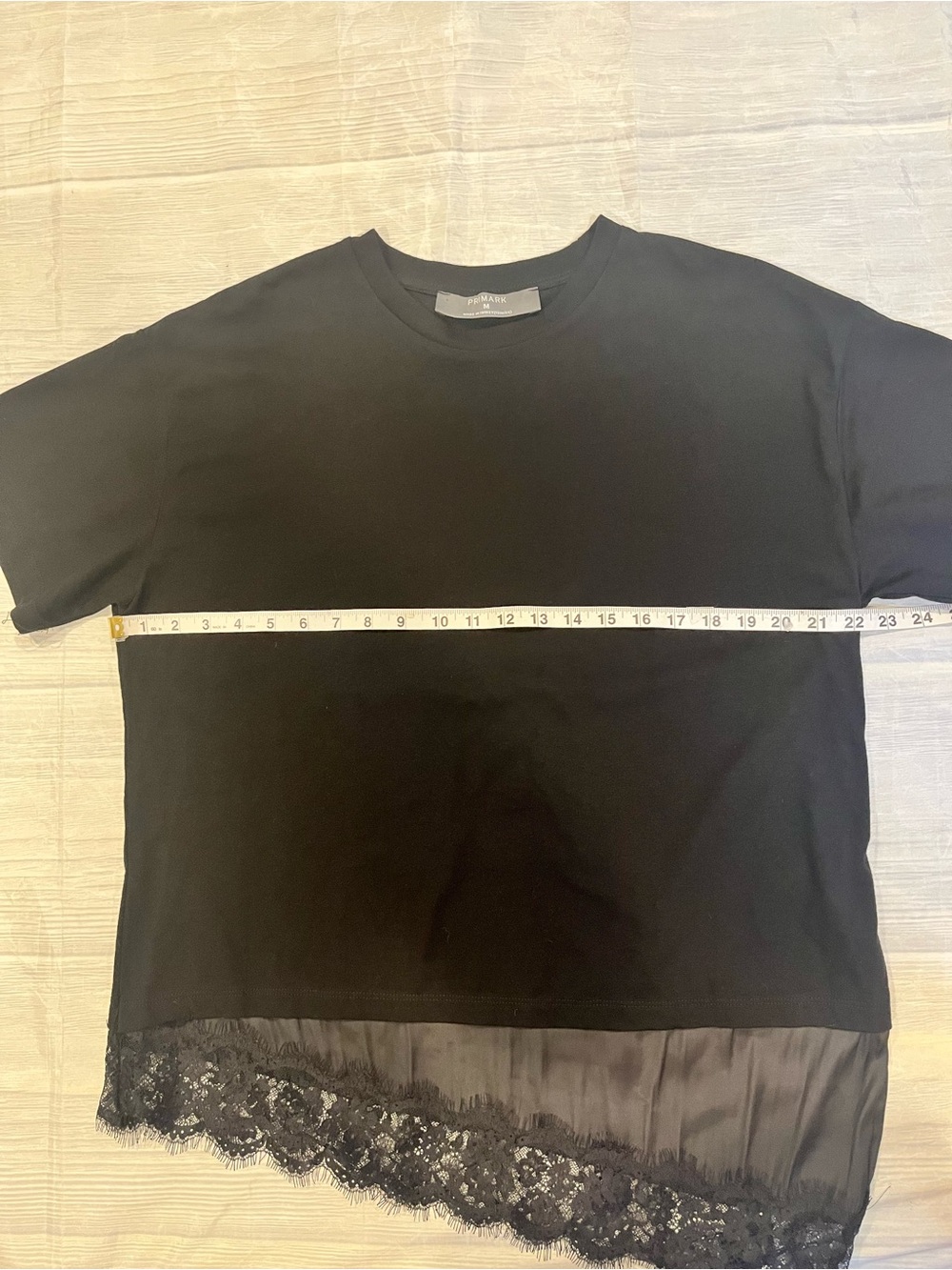 Primark Black Satin Lace Hem Short-Sleeve T-Shirt Sz M - Picture 5 of 8